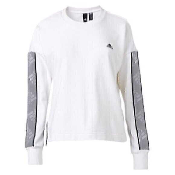 ADIDAS Changeover Tape Crew Sweatshirt White Black Spellout Logo Stripe XS FLAW - Picture 1 of 13